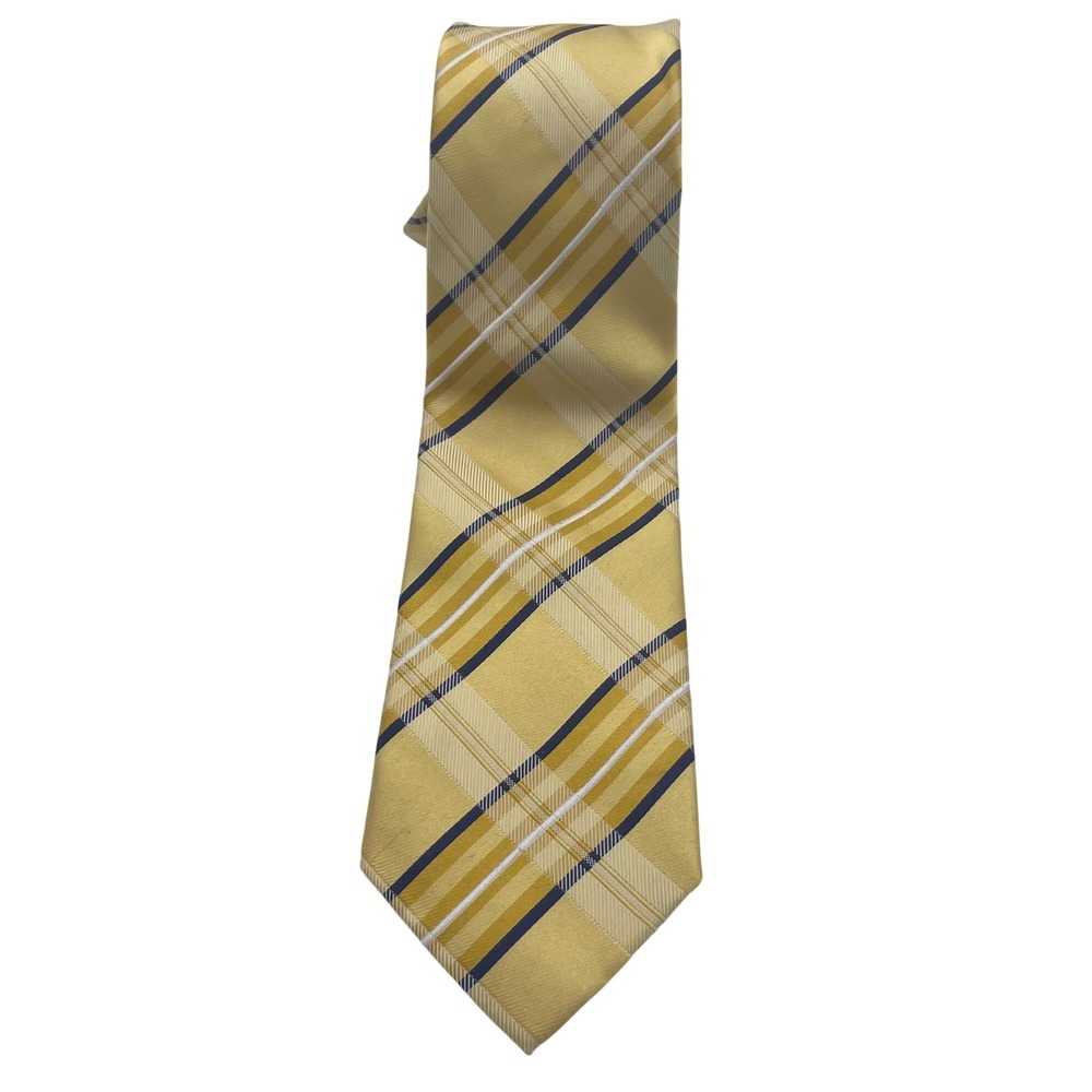Donald J Trump Signature Collection Mens Yellow Plaid 100% Silk Necktie‎ Tie